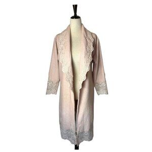 Nusa‎ Pale Pink Terrycloth Shawl Collar Open Lace Detail Housecoat Robe Size S